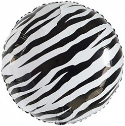 Фольгированный шар (46 см) Круг, Полоски зебры, Черный